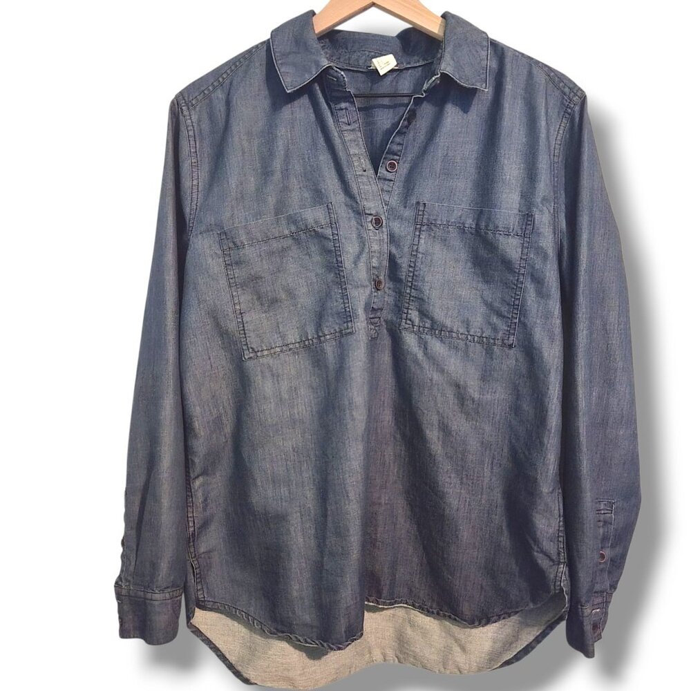 Forever 21 shirt womens Large long-sleeve henley pullover denim